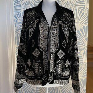 500 Black Beaded Velvet Jacket Size Large